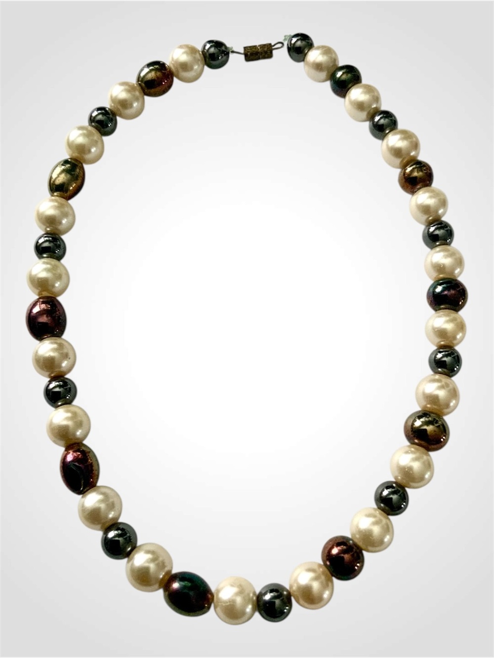 Classic Pearl Beaded Chocker/Necklace with Black & Brown Metallic/Hematite Beads